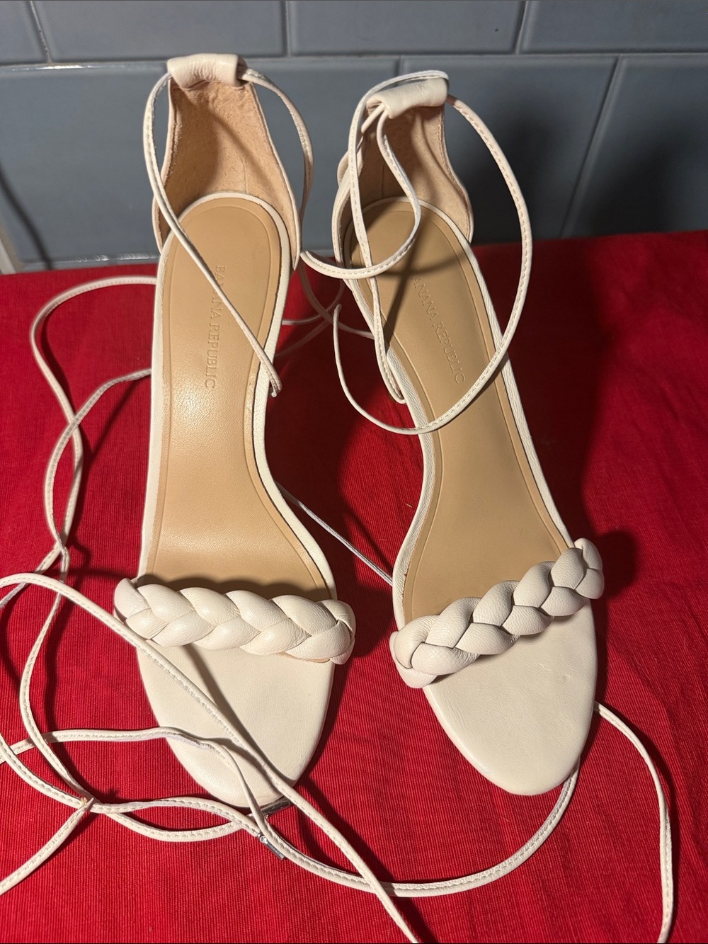 Banana Republic Cream Braided Lace-Up Sandals
